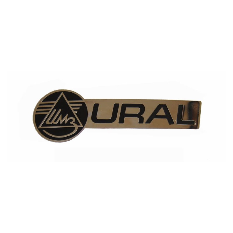 Ural Logo Tankaufkleber, chrom links
